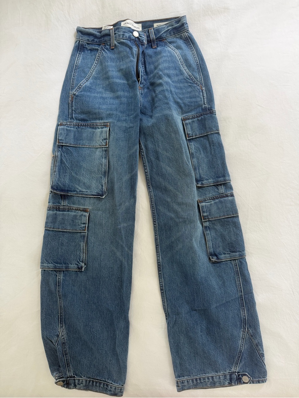 Denim Forum Women’s Blue Cargo Wide-Leg Jeans